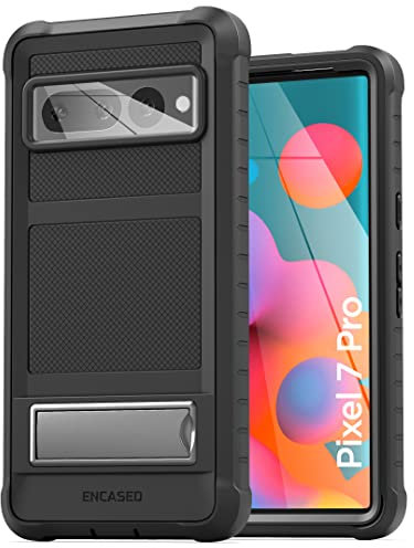ENCASED Falcon Designed for Google Pixel 7 Pro Case with Kickstand, Protective Full-Body Case with Metal Stand Black