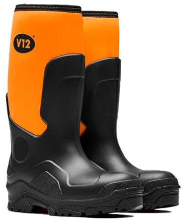 V12 Groundworker Construction Safety Boots, Unisex Lightweight & Waterproof, Neoprene Boots generous-fitting Toecap and Composite Midsole, Slip Resistant Wellies -10 UK