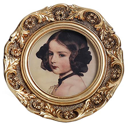 VINLIFE Kleiner Vintage-Bilderrahmen, 7,6 x 7,6 cm, antikes Gold, Brieftaschengröße, kunstvolle runde Bilderrahmen mit geprägtem Blumenmuster, Fotogalerie, Wandkunst, viktorianische Heimdekoration