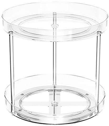 Relota Plateau Tournant Porte-épices, 360° étagère à épices Rotative Transparent Rangement et Organisation de Cuisine 2 étages, Plateau Tournant pour Salon, Salle à Manger