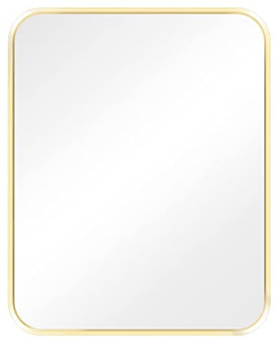 Navaris Wandspiegel mit Metall Rahmen in Gold - Deko Spiegel 50 x 40 x 2,5 cm zum Aufhängen - Badezimmerspiegel Flur Bad WC - abgerundete Ecken - Deko Spiegel rechteckig