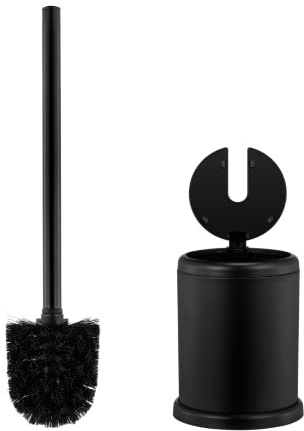 ToiletTree Products Toilet Brush with Lid - Long Handle Toilet Bowl Brush and Holder Set - Heavy-Weight Sturdy Base - Deep Cleaning Bowl Scrubber - Black