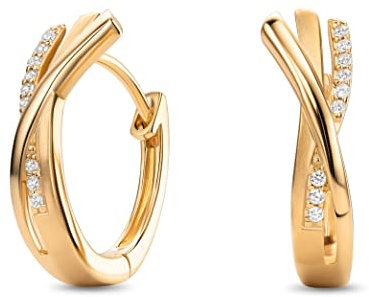 MIORE Schmuck, Ohrringe Silber 925, Creolen Silber mit Zirkonia, gekreuzte Kreolen, Ohrringe vergoldet, runde Hoops Ohrringe Damen, Ohrschmuck