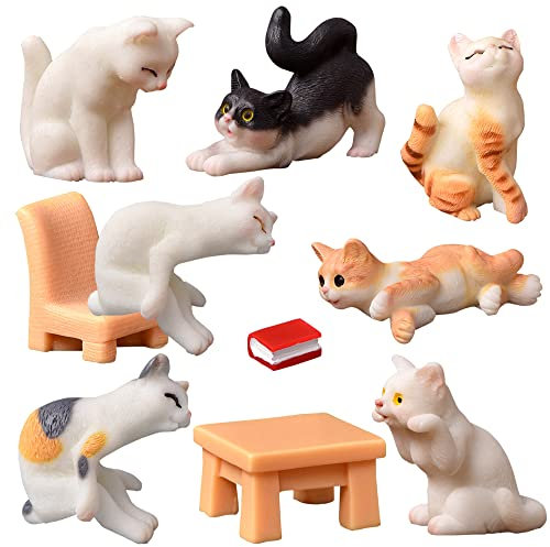 YGCHEN Figuren Katze Miniatur Tortendeko Katzen Geburtstag Deko Tiere Tortenfiguren Mini Kat Ornament Kindergeburtstag Kuchendeko Figuren für Desktop Harz Miniatur Garten Spielzeug 10 Stück