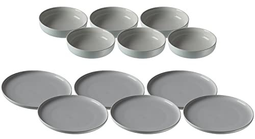 Ritzenhoff & Breker Jasper Teller & Schalen Set 12-teilig, Mint, Tafelservice aus Steinzeug, Geschirr mit Soft-Touch-Haptik & farbiger Mattglasur