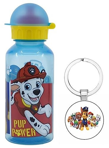 OM SUPPLIES Wiederverwendbare Trinkflasche für Kinder, Motiv: Paw Patrol-Figuren, 370 ml, Urlaub, Schulanfang, Mittagessen, BPA-freier Kunststoff, inklusive Paw Patrol-Schlüsselanhänger (Paw Patrol)
