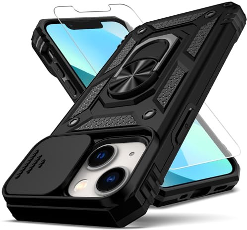 YZOK for iPhone 12 Mini Case,with Slide Camera Cover HD Screen Protector,[Camera Protection] [Magnetic Rotate Kickstand] Military Grade Shockproof Heavy Duty Protective Case for iPhone 12 Mini-Black