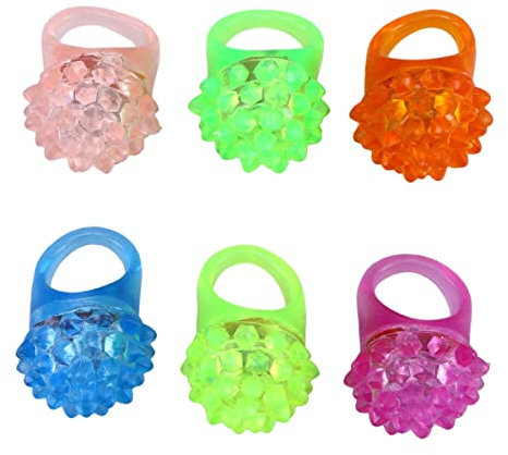 STOBOK 24 Luces LED para Dedos De Fresa Anillos Intermitentes Con Baches De Goma y Gelatina Coloridos