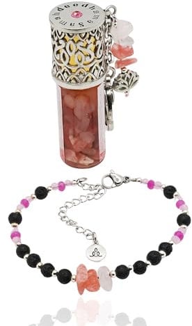 Samahdee Scentual Stones Amoura Set: Rose Quartz, Rhodonite & Pink Opal Beaded Bracelet for Women with Organic Ylang Ylang & Rose Essential Oils - Diffuser Jewelry for Men & Women, Opal, Quartz