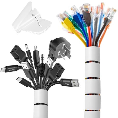Romon 2 Pack Cache Câble,22-28mm*3M Réglable Gaine Spirale Câbles Flexible, avec 1 Clip de Guidage de Fil, Protection du Cache Câbles pour Automobiles TV PC