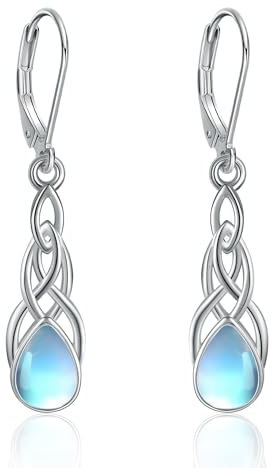Keltische Ohrringe 925 Sterling Silber Mondstein Keltischer Knoten Ohrringe Hängend Irischer Keltischer Schmuck Geburtstags Geschenke für Damen Mädchen Mutter