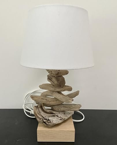 Handgefertigte Tischleuchte/Tischlampe aus Treibholz (Lampenschirm weiß)