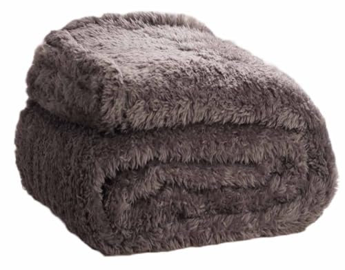 DoubleDry Teddy Kuscheldecke - 130x170cm - Oeko-Tex Zertifiziert - Weiche Sofadecke - Flauschige Wohndecke (Grau)