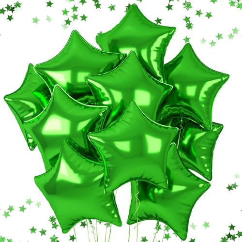 18 Inch Green Star Balloons - 10 Pcs Mylar Star Foil Balloons for Wedding, Baby Shower, Birthday Party Decorations