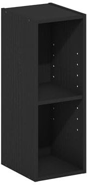 Furinno Fulda 2-stufiges, platzsparendes Aufbewahrungsregal, Bücherregal, 20 cm Breite, Schwarzes Holz