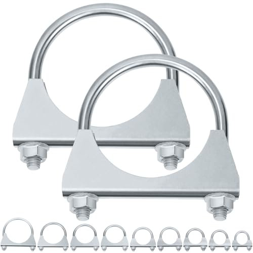 Swpeet Lot de 2 colliers de serrage en U galvanisés pour pot d'échappement 2-3/4/70 mm, silencieux galvanisé, pince de serrage universelle robuste en U, idéal pour raccord de tuyaux