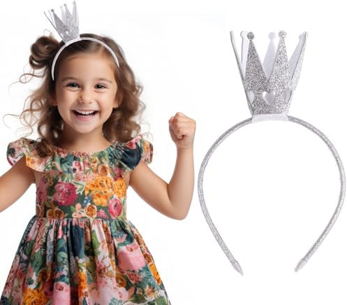 FUKPO Prinzessin Krone Silber - Haarreif für Mädchen, Kinder, Damen und Erwachsene - Geburtstag und Fasching