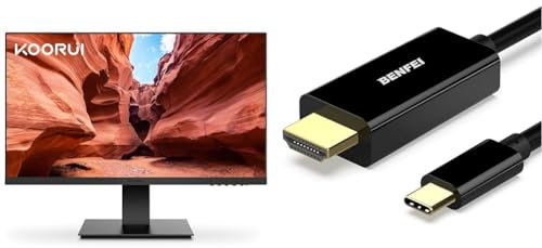KOORUI 24 Inch FHD Monitor, Ultra-slim Bezels, 75Hz, VA Display, 5ms, Low Blue Light, 75 x 75 mm & BENFEI USB C to HDMI Cable, 4K 1.8M USB Type C to HDMI Adapter (Thunderbolt 3/4, iPhone 15 Pro/Pro M