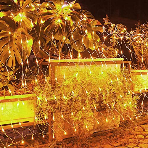 Izrielar 2x Led Lichterkette 3x2m, 200LED Warmweiß Lichternetz, 8 Modi Lichterkettennetz Lichtervorhang mit Stecker Innen und Außen Deko Lichtketten Weihnachtsbeleuchtung