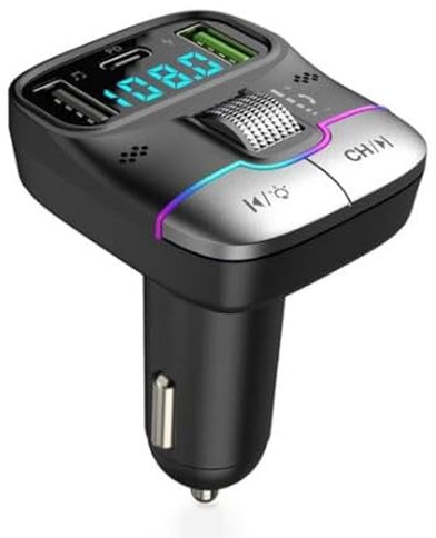 SDMAX Bluetooth Adapter for Car, Car Bluetooth Player, LED Display, Dual USB, Colourful Lights, Car Voltage Detection, MP3 Music Player, Quick Charge, Roller Wheel Design