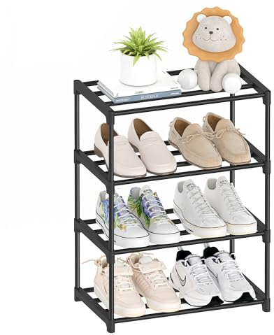 Autonomier Schuhregal aus Metall, klein, 4 Ebenen, schmales stapelbares Regal für Kinder und Erwachsene, leichter Schuhständer, Aufbewahrungs-Organizer für Schrank, Schlafzimmer, Eingangsbereich