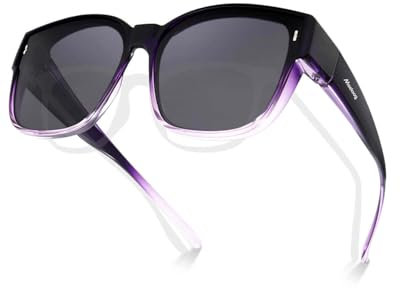Meeloog Polarisierte Überzieh-Sonnenbrille für Damen Herren, Brillenträger, UV400 Schutz Sonnenbrille, Quadratische Sonnenbrille Fahren DEMST0110 (D1 Gradient Lila Rahmen/Schwarze Linse)