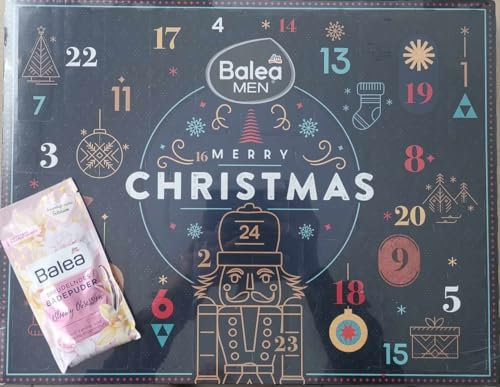 Balea Adventskalender Herren 2024 - limitiert mit sprudelndem Badepuder Bloomy Obsession - Merry Christmas Balea Men