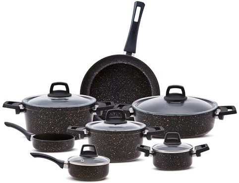 Karaca Biogranit BlackGold 12-Piece Cookware Set | Non-Stick Coating | Scratch Resistant | Healthy & Environmentally Friendly | Energy Efficient | Elegant Design | Easy to Clean