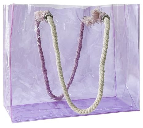 TotePrint Damen PVC-Handtasche Transparente PVC-Einkaufstasche mit Seilhalter Groß wasserdichte Sporttasche Sommer Pool Party Strand Blau, 36,5 x 32 x 12 cm (1pcs) (violett)