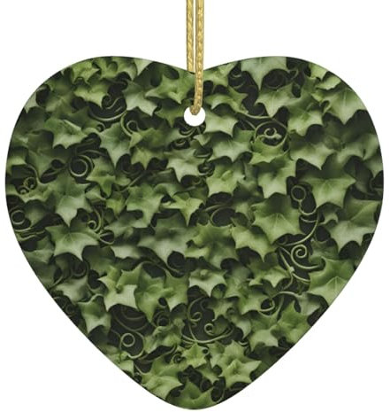 Keramik-Ornamente in Herzform, florale Wirbel, Efeu-Druck, Weihnachts-Andenken für Baum-Hängedekorationen