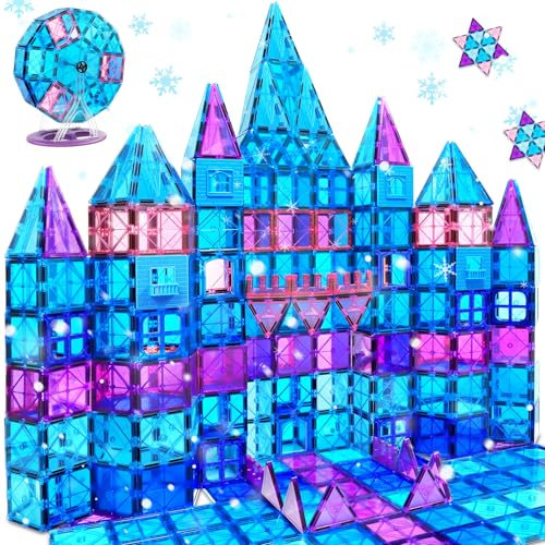 100PCS Magnetic Tiles for Kids 3+ Year Old Boys Girls Magnetic Building Blocksd 3D Princess Castle Toy Age 3-4 STEM/Sensory/Montessori Toy Toddler Educational Birthday Gift for Preschool Creative Play