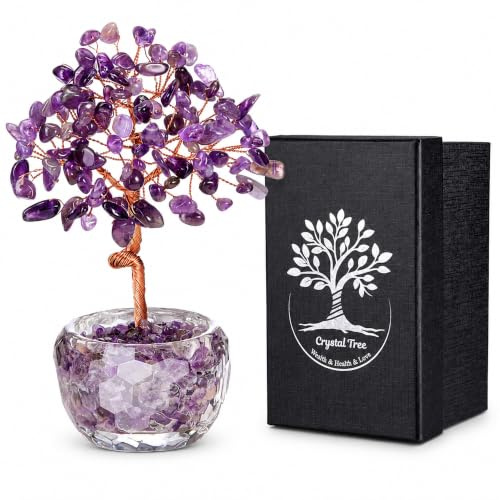 CrystalTears Amethyst Crystal Tree Gifts for Women Mum, Healing Crystal Tree Life for Home Office Room Decor, Handmade Gemstone Money Trees Spiritual Crystal Gifts for Birthday New Home House Warming