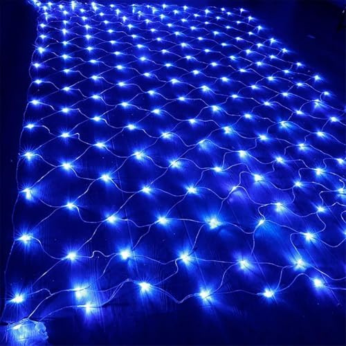 Lichternetz For Drinnen Und Draußen, 200 LEDs, 3 X 2 M, Weihnachtslichterkette, Steckbar, IP44, Wasserdicht, Mit 8 Lichtmodi/Timer/Fernbedienung, For Weihnachtsbaum-/Außen-/Fenster-(Blau,1.5m x 1.5m 9