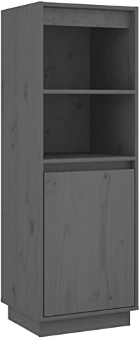 Massivholz Kiefer Grau Sideboard Buffet Aufbewahrungsschrank für Wohnzimmer Büro Küche 37x34x110cm Highboard kombiniert durch 2 kleine Schränke