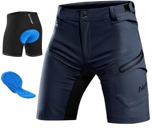 Nepest Mountainbike Hose Herren Kurz MTB Shorts Polster 3D Bike Shorts Herren mit Tasche Radlerhose Atmungsaktiv Locker Dunkelblau,L
