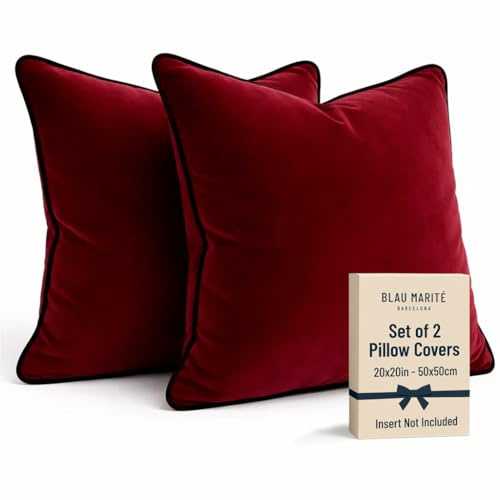 Blau Marité Kissenbezüge 50x50 cm – 2er Set aus weichem Samt – Dekokissen mit kontrastierendem Rand – Bordeaux – Ohne Füllung