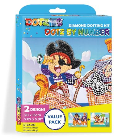 DIAMOND DOTZ DOTZIES 2594520 Original 5D Diamond Painting Set, Dotz by Numbers Piraten, DIY Diamant-Malerei mit Glitzersteinen, Dotting-nach-Zahlen für Kinder ab 6 Jahren, Beginner