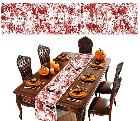 Halloween Tischdecke Gruselig – 180x35 cm Blutflecken Design, 300D Oxford Stoff wasserdicht – Für Halloween Party, Grusel Fest, Horror Deko, Geisterhaus & Zombie Theme (Tischdekoration)