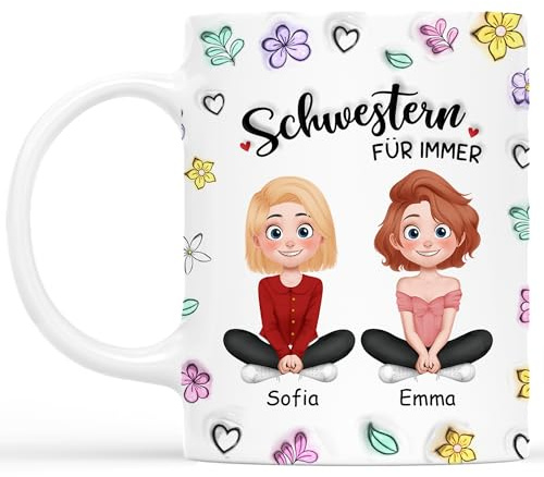 Geschenke Mall Tasse Personalisiert - Schwestern/Beste Freundinnen Für Immer - Persönliches Geschenk für Freund, Tasse Beste Freundin Personalisiert, Tasse Bester Freund (2 Frauen)