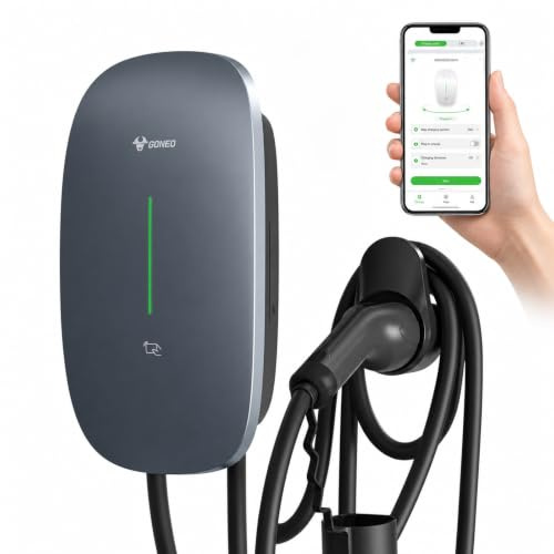 GONEO Wallbox 7kW Cargador Coche Electrico con App, Cable Tipo 2 de 7M, (32A, 230V) RFID, IK10, IP65, con RCD Tipo A 30 mA CA + 6 mA DC