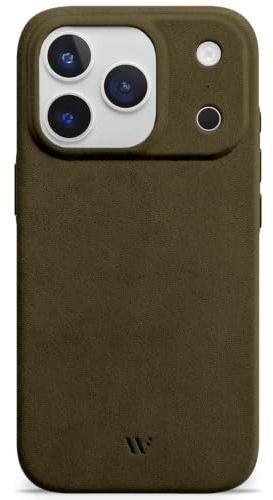 WIIUKA Hülle für iPhone 18 Pro / 17 Pro, Leder aus Deutschland, Lederhülle extra Dünn, Premium Handyhülle, Case, Qi, skiin More, Vintage Oliv