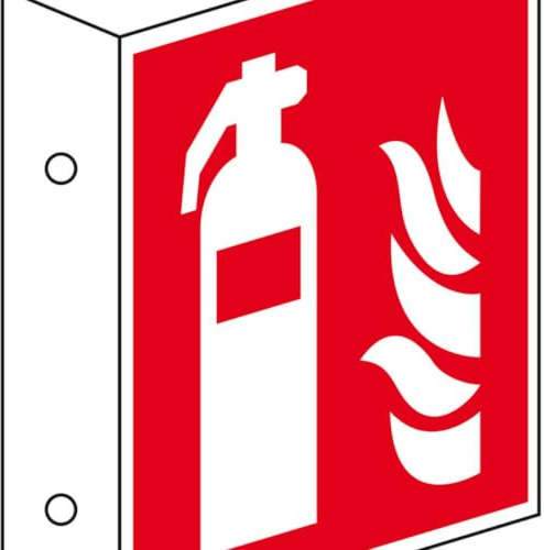 KSIGN Brandschutz-Fahnenschild Feuerlöscher, Kunststoff, 200x200mm, ASRA1.3, DIN EN ISO 7010 F001