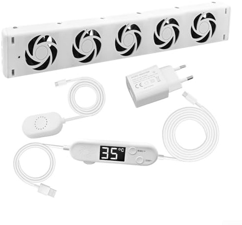 Smart Heizkörper Ventilator Set mit Luftstromregelung und Temperatursteuerung, Energiesparender Radiator Lüfter mit Adapter und Sensor, Leises Design für Bessere Wärmeverteilung(MXRV-25-P201)