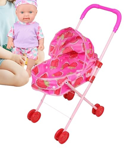 Puppenwagen – Kinderwagen mit verstellbarem Verdeck – zusammenklappbarer Spielzeugwagen für Kinderpuppen – für Spiele im Innen- und Außenbereich, Kindergarten Zuhause und Lernen