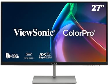 ViewSonic ColorPro VP2766-2K Monitor 27 2K QHD, convalida Pantone, Delta E<2, 100% sRGB, 90W USB-C, 120Hz, Monitor creativo per progettazione grafica e editing video, ergonomico, TUV Flicker Free