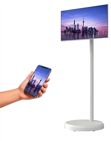 27 Inch Portable TV, 1080p 4K, Smart Touchscreen, Android 12, Voice Remote, Built-in Camera, Rolling on Wheels, 60Hz Refresh Rate, Full Swivel Rotation
