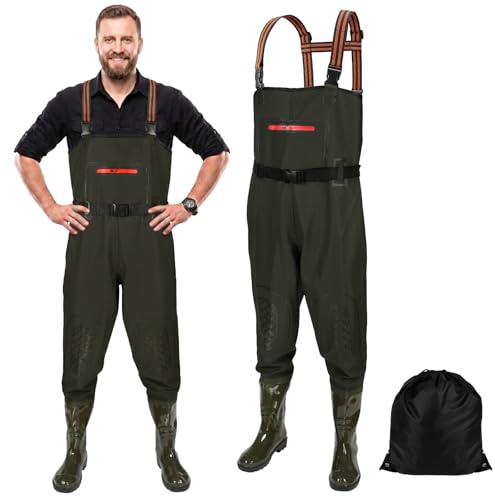 AUYAO Pêche Cuissardes Waders pour Hommes Femmes | Cuissardes de Pêche avec Bottes, Waders de Poitrine Étanches, Crosswater de Chasse Pêche Fermes