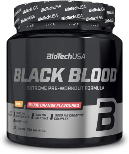 BioTechUSA Black Blood NOX+ | Pre-Workout Formula | with Caffeine, Creatine, Tyrosine | Sugar-Free | 340 g | Blood Orange