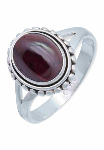mantraroma Granat Ring Silber 925 Damen – Cabochon Edelstein Statement Ring, Vintage Design Schmuck für Frauen