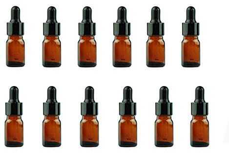 12 Amber 5ml Glass Bottles Essential Oil Bottles Jars Refillable Makeup Cosmetic Sample Bottle Container with Glass Eye Droppers for Essential Oil Aromatherapy Use (5ml)